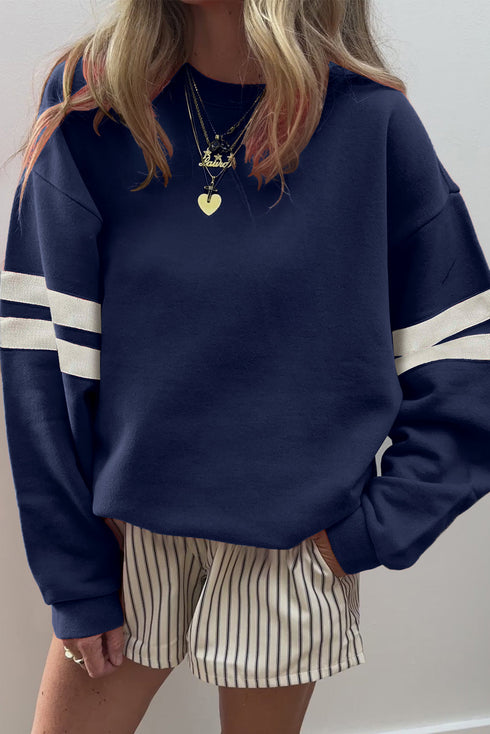 Varsity Double Stripe Drop Shoulder Oversized Crewneck Sweatshirt